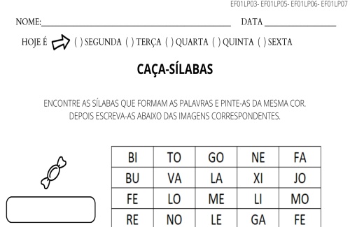 cala sílabas com letra b